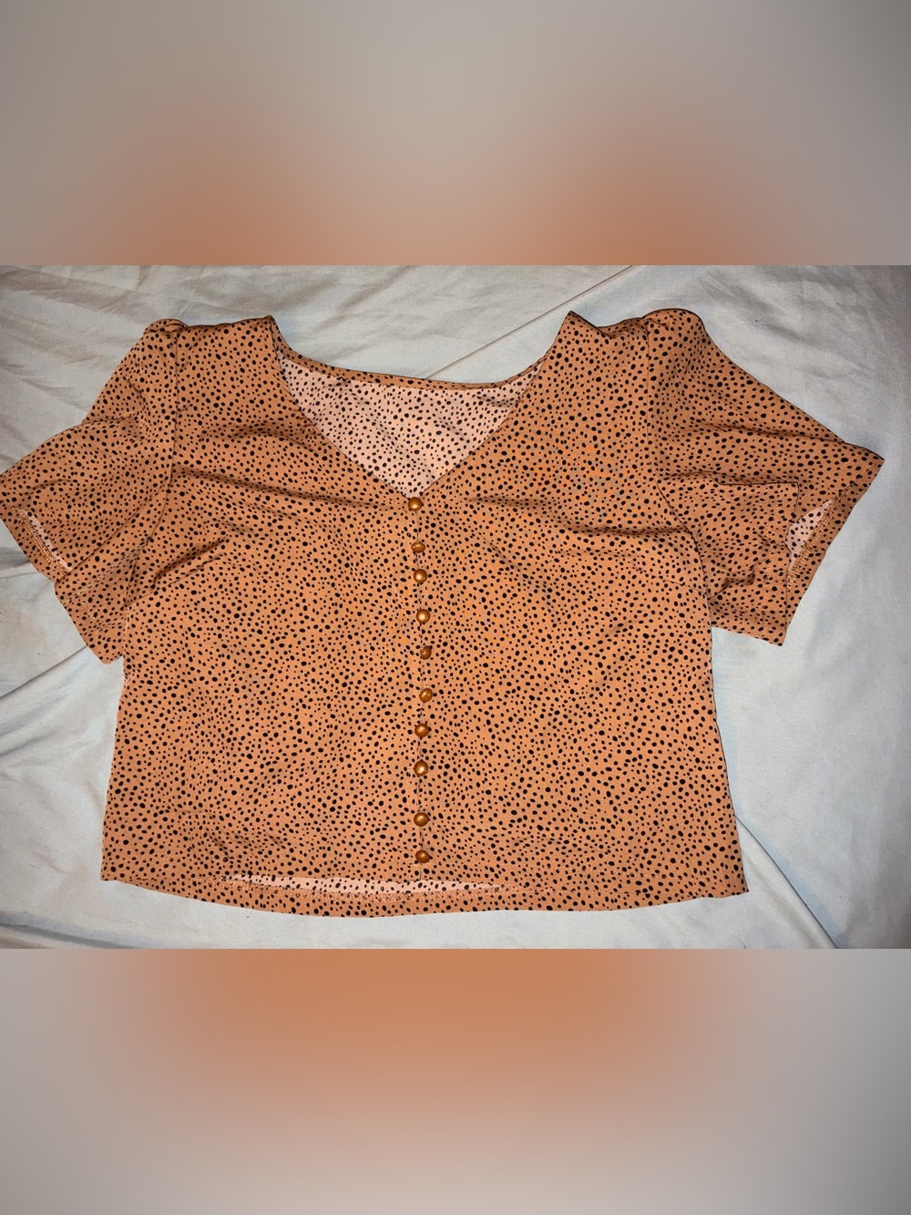 Tan Polka Dot Button-Front Blouse